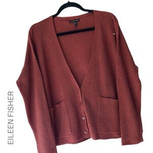 EILEEN FISHER | NWOT ORGANIC LINEN & COTTON BUTTON FRONT CARDIGAN POCKETS | MED